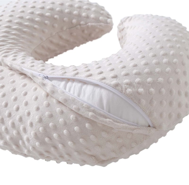 QUENESS Nursing Pillow and Positioner, Breastfeeding, Bottle Feeding, Baby Sitting Support with Removable Ultra Soft Cover, Tummy Time Support for Baby Boys and Girls (Beige) - Image 2